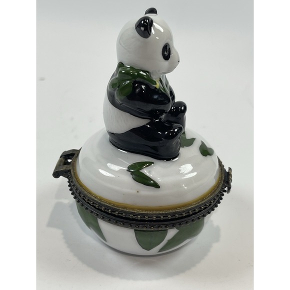 Panda Bear  Trinket‎ Box  Porcelain Hinged Hand Painted - Picture 8 of 13